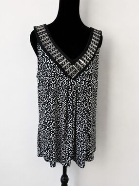 Vintage Choices Embellished Tank Top Large Black White Animal Print